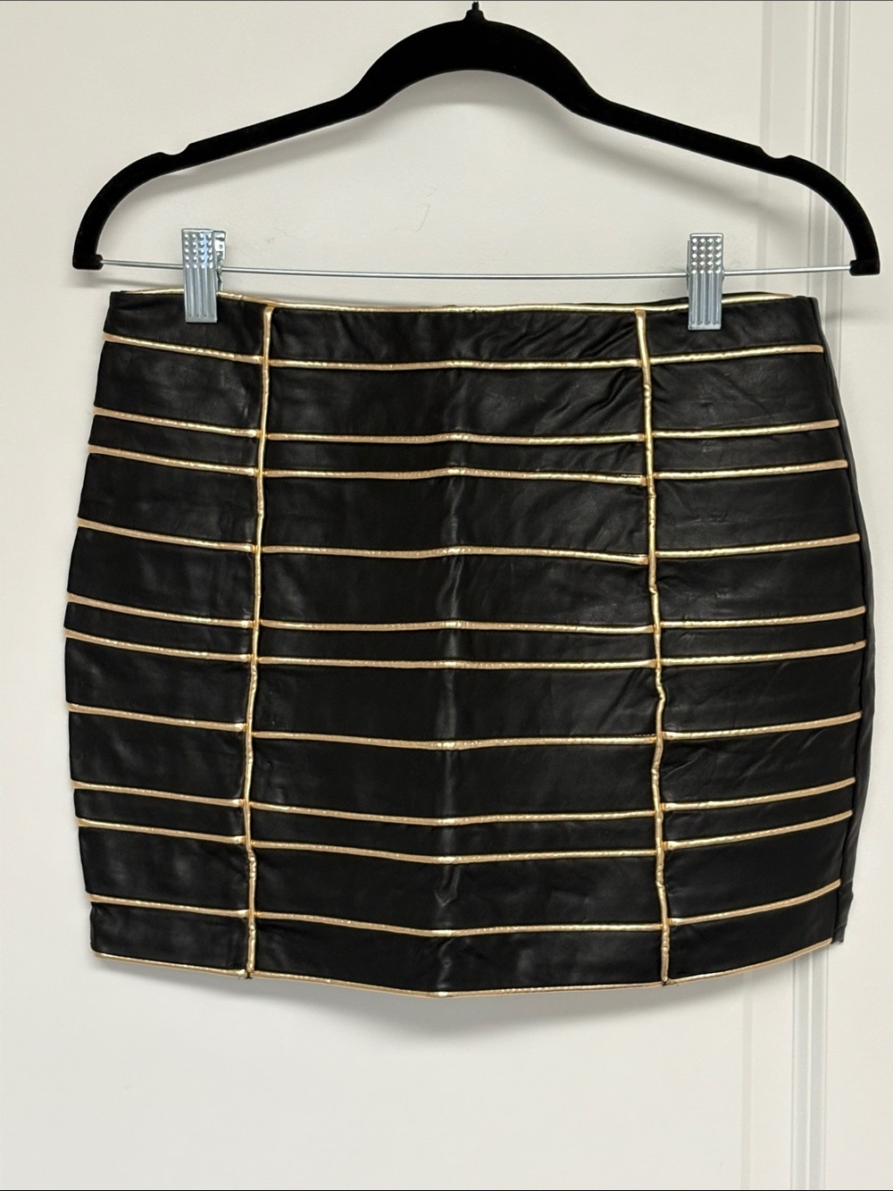 Endless Rose Black pleather Mini Skirt with Gold Stripes